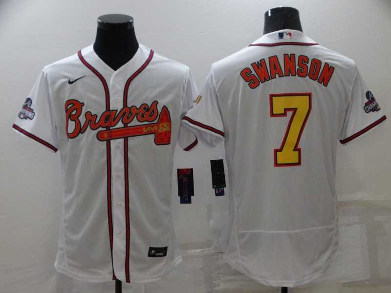 Braves 7 Dansby Swanson White 2022 Gold Program Flexbase Jersey,We sell and wholesale Braves 7 Dansby Swanson White 2022 Gold Program Flexbase Jersey on line form chian!